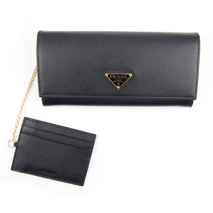 Prada Ladies Leather Purse Wallet Black/gold
