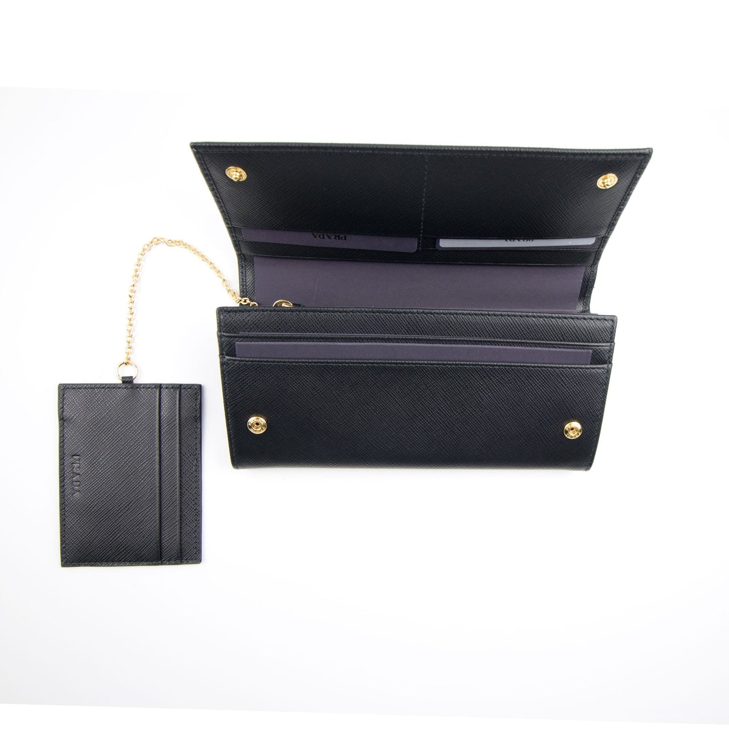 Prada Ladies Leather Purse Wallet Black/gold