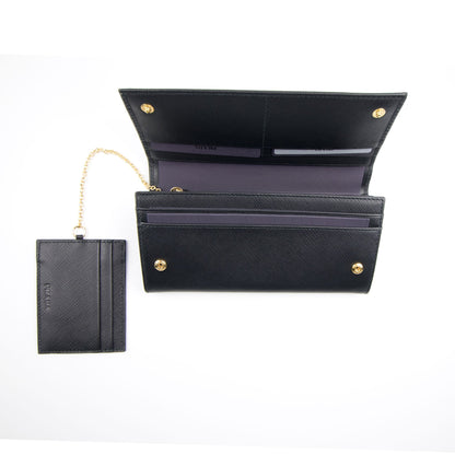 Prada Ladies Leather Purse Wallet Black/gold