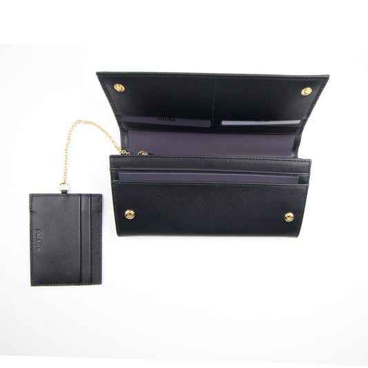 Prada Ladies Leather Purse Wallet Black/gold
