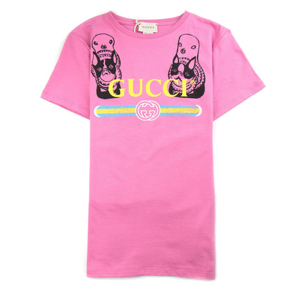 Gucci Junior Band Logo with Dogs T-Shirt Pink