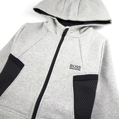 Hugo Boss Kids Rubber Logo Zip Up Hoody Grey/Black