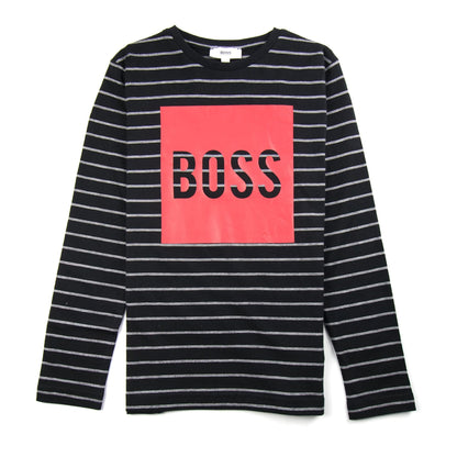 Hugo Boss Kids Red Boss Logo Stripe Long Sleeve Black