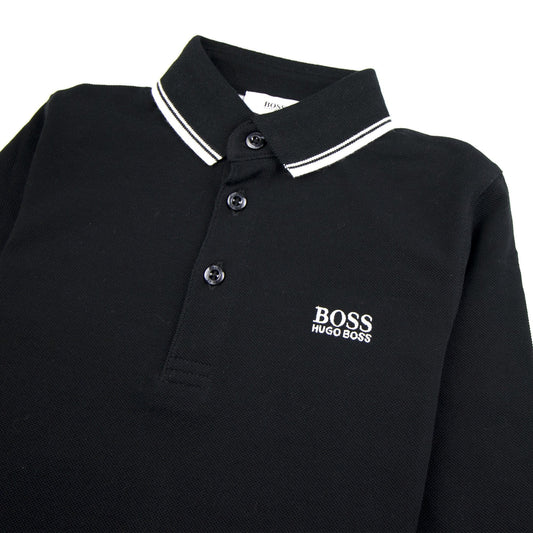 Hugo Boss Kids Tipped Long Sleeve Polo Black