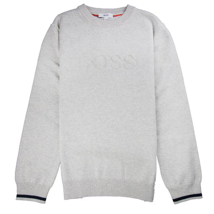 Hugo Boss Kids Knitted Boss Bold Logo Sweatshirt Light Grey