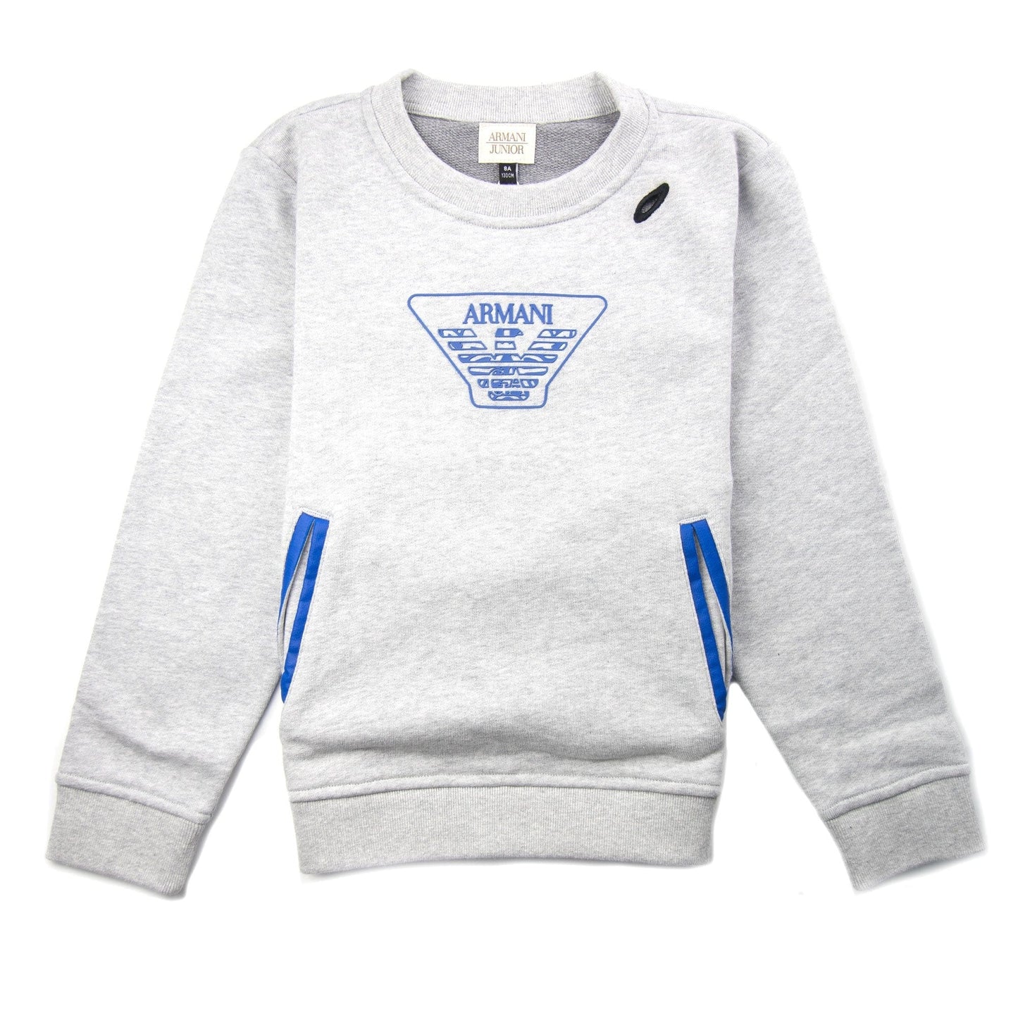 Armani Junior Eagle Logo Zip Sweatshirt Light Grey