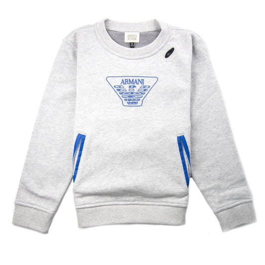 Armani Junior Eagle Logo Zip Sweatshirt Light Grey