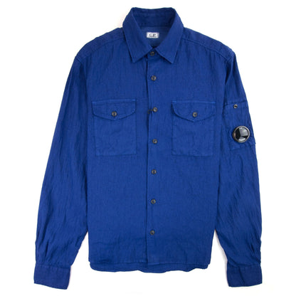 CP Company Watch Viewer Lens Linen Shirt Elec Blue