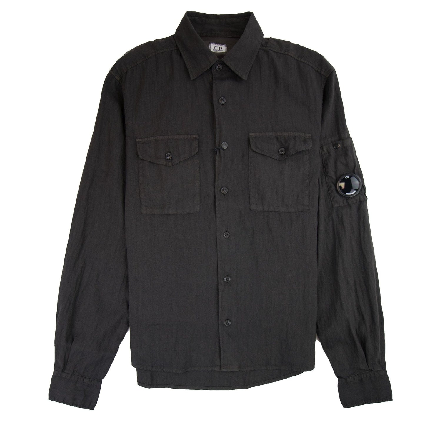 CP Company Watch Viewer Lens Linen Shirt Dark Grey