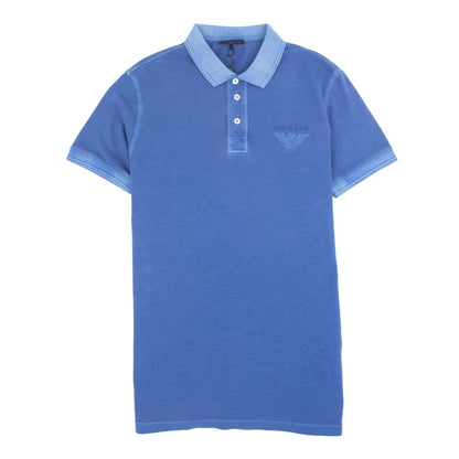 Armani Jeans Eagle Logo Garment Dyed Polo Shirt Sky Blue