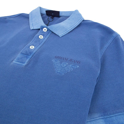 Armani Jeans Eagle Logo Garment Dyed Polo Shirt Sky Blue