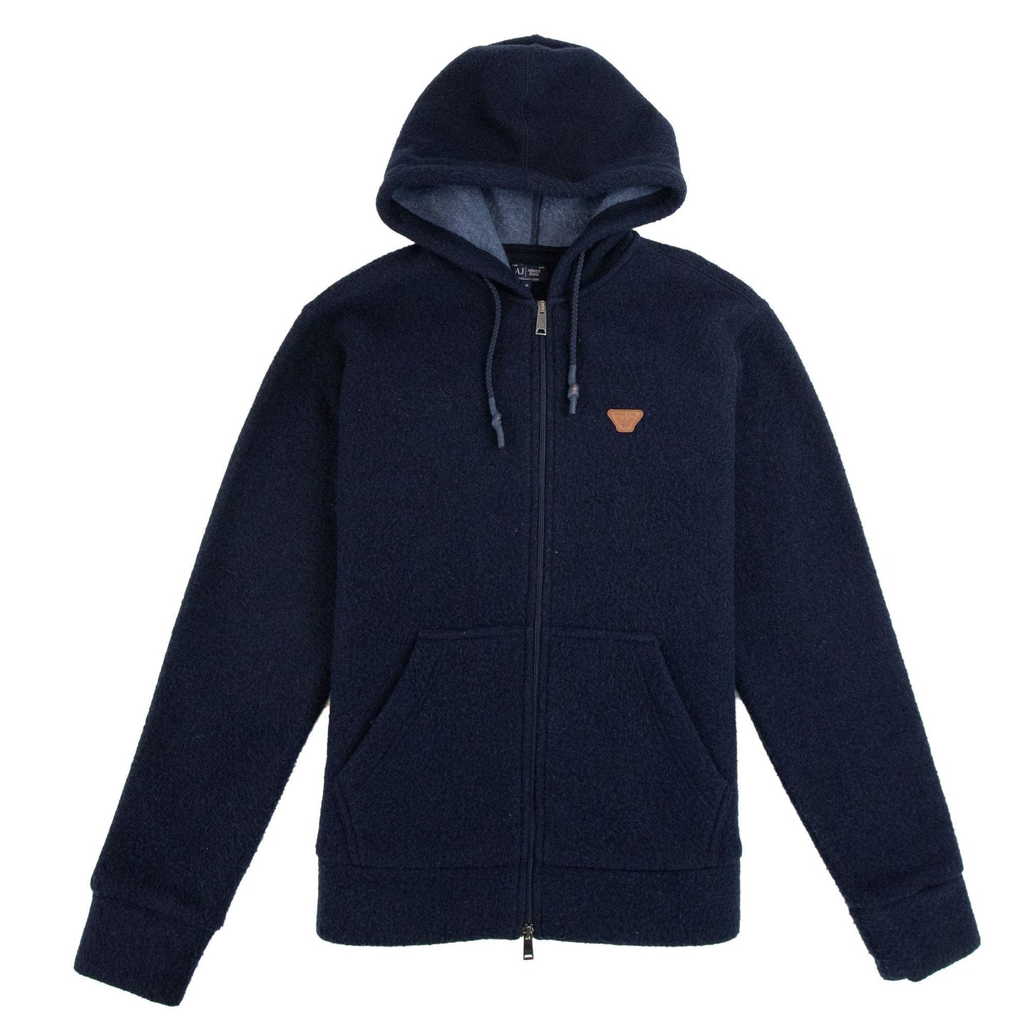 Armani Jeans Fleece Leather Logo Hoody Navy