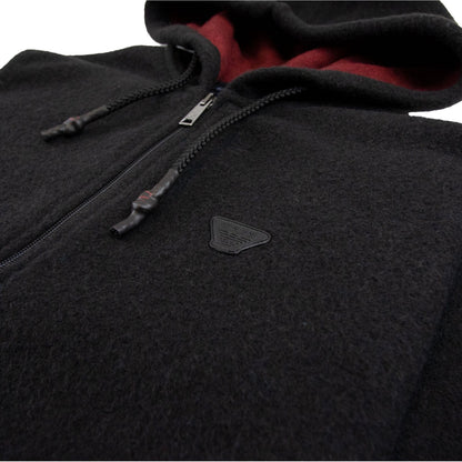 Armani Jeans Fleece Leather Logo Hoody Dark Grey