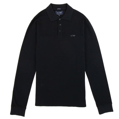 Armani Jeans AJ Eagle Logo Long Sleeve Polo Shirt Black