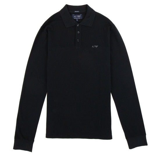 Armani Jeans AJ Eagle Logo Long Sleeve Polo Shirt Black