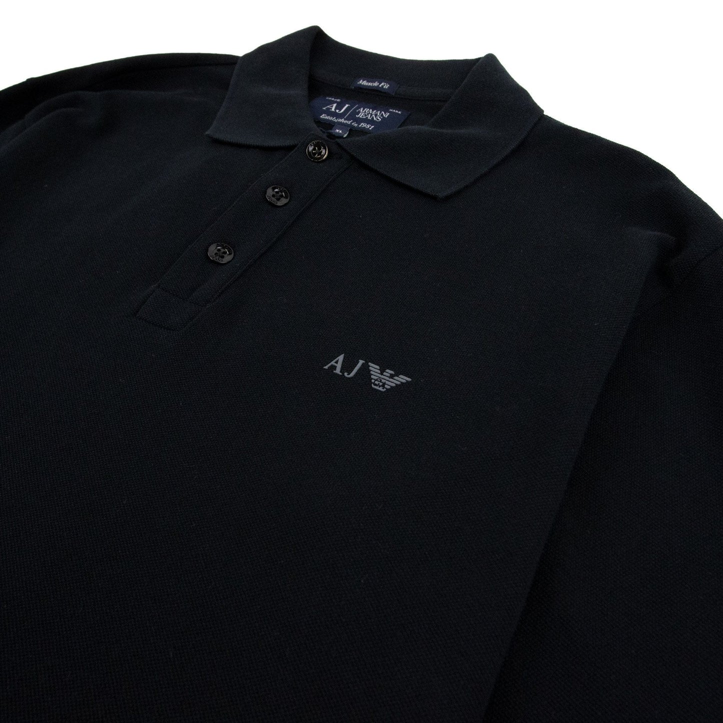 Armani Jeans AJ Eagle Logo Long Sleeve Polo Shirt Black