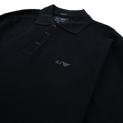Armani Jeans AJ Eagle Logo Long Sleeve Polo Shirt Black
