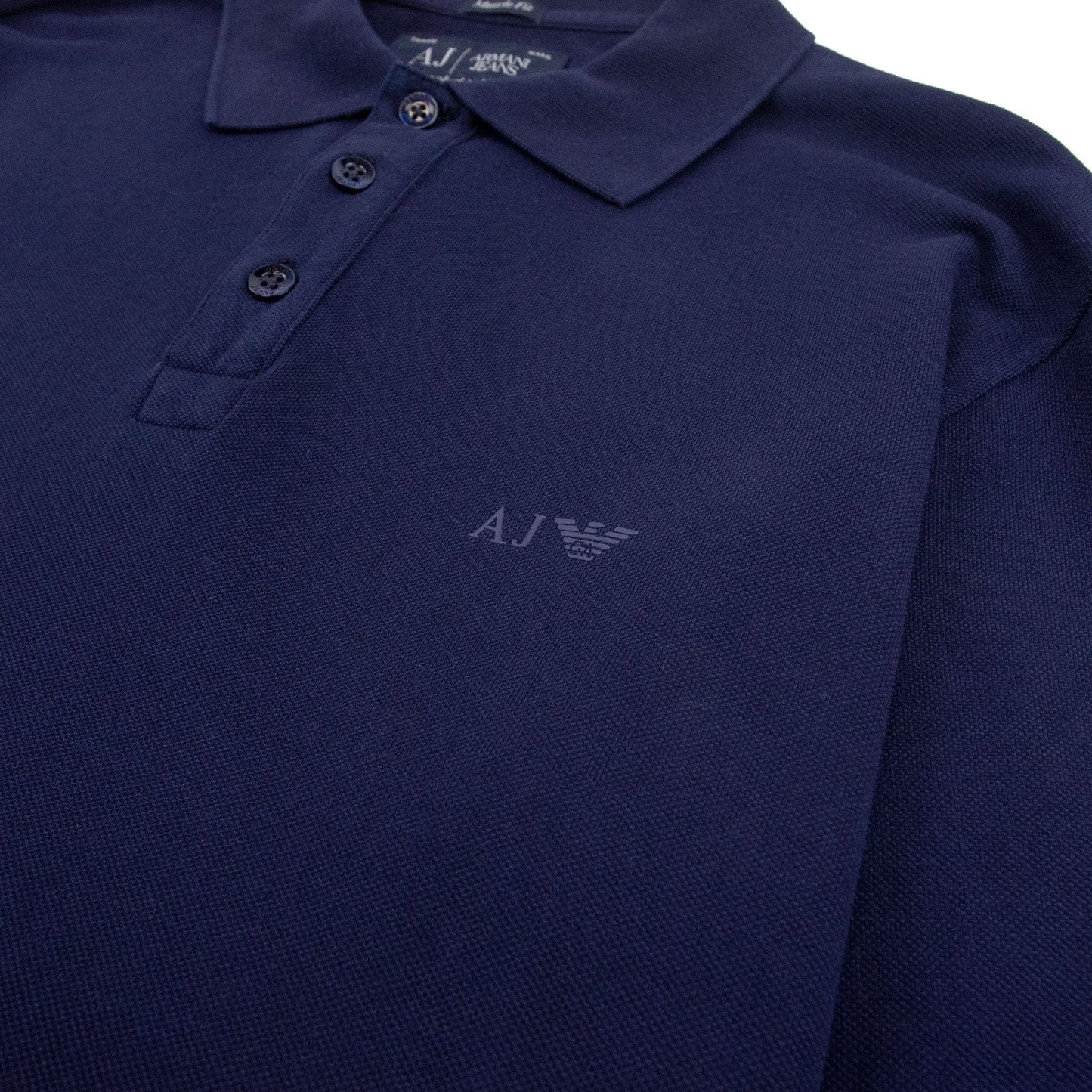Armani Jeans AJ Eagle Logo Long Sleeve Polo Shirt Navy