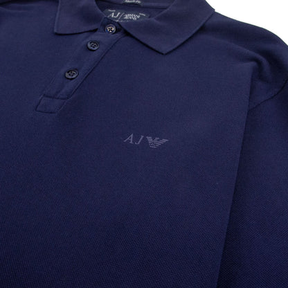 Armani Jeans AJ Eagle Logo Long Sleeve Polo Shirt Navy