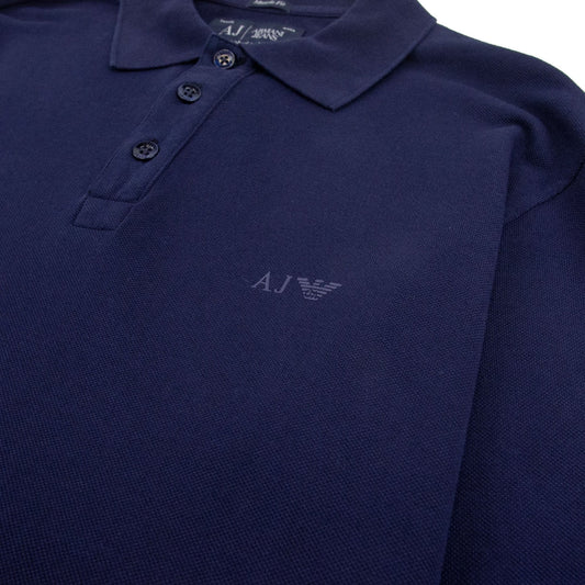 Armani Jeans AJ Eagle Logo Long Sleeve Polo Shirt Navy