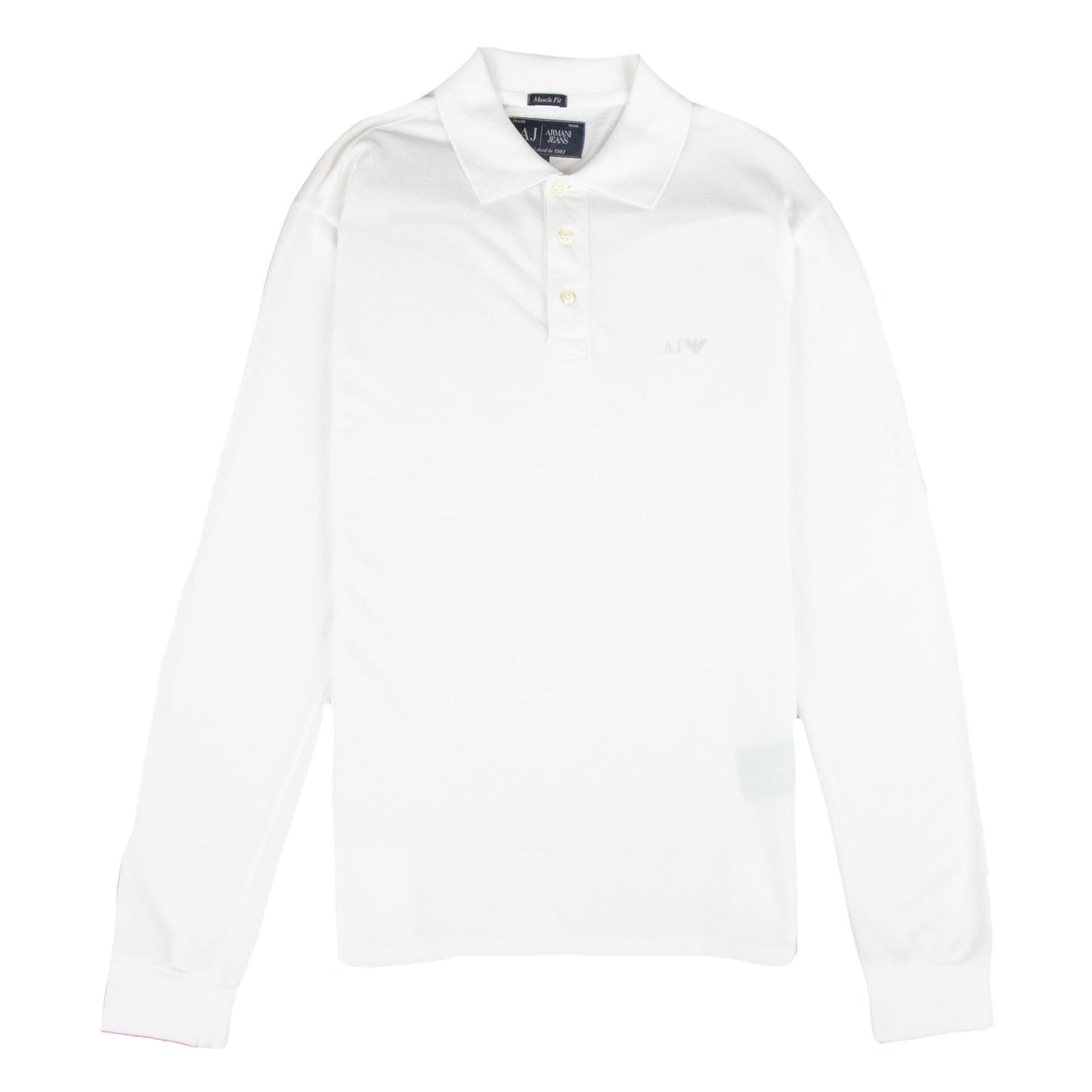 Armani Jeans AJ Eagle Logo Long Sleeve Polo Shirt White