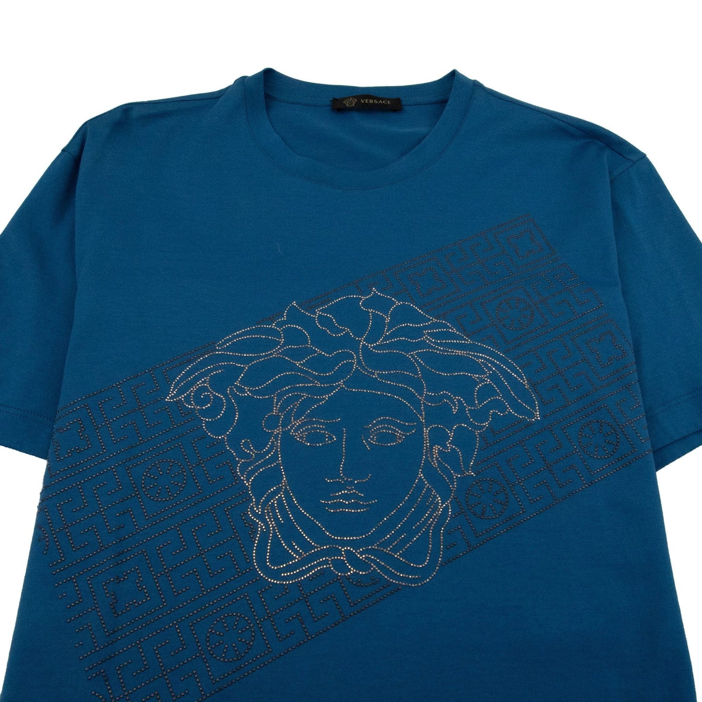 Versace Rhinestone Logo T-Shirt Turquoise
