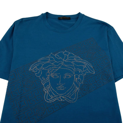 Versace Rhinestone Logo T-Shirt Turquoise