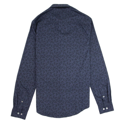 Emporio Armani Jacquard Long Sleeve Logo Shirt Navy Blue