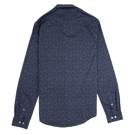 Emporio Armani Jacquard Long Sleeve Logo Shirt Navy Blue