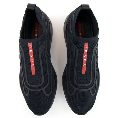 Prada Americas Cup Rubber-Trimmed Mesh Slip-on Sneakers Black