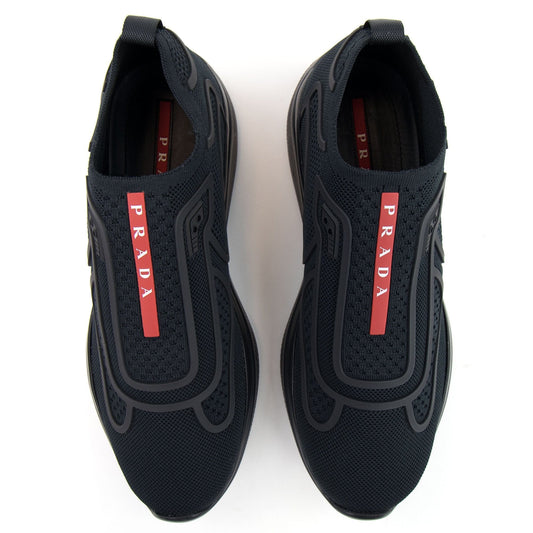 Prada Americas Cup Rubber-Trimmed Mesh Slip-on Sneakers Black