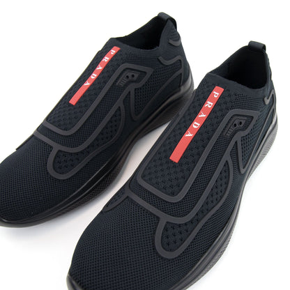 Prada Americas Cup Rubber-Trimmed Mesh Slip-on Sneakers Black