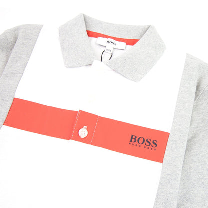 Hugo Boss Kids Chest Striped Short Sleeved Polo Grey/white/red