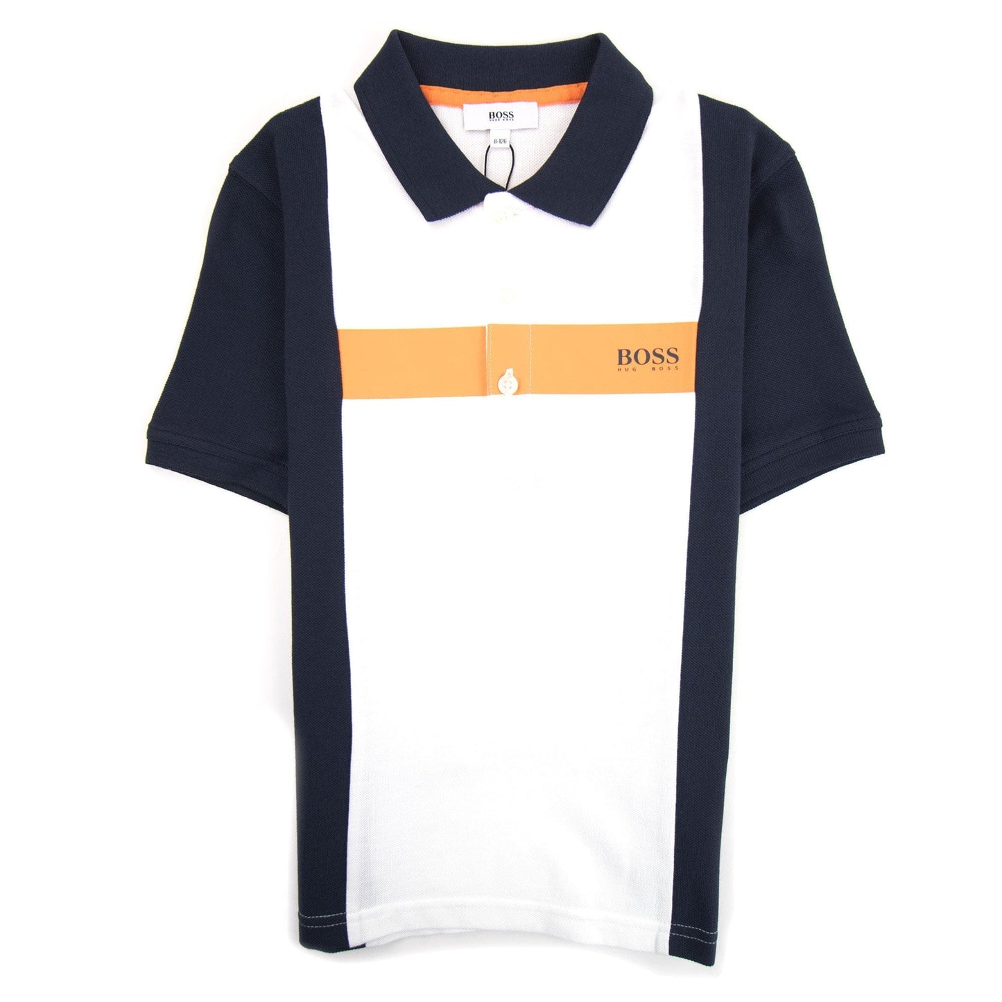 Hugo Boss Kids Chest Striped Short Sleeved Polo Blue/white/orange