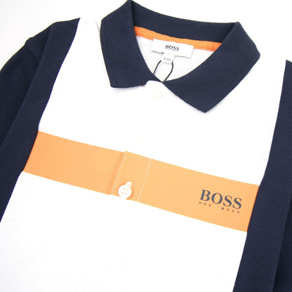 Hugo Boss Kids Chest Striped Short Sleeved Polo Blue/white/orange