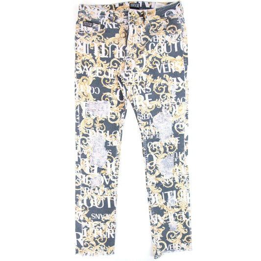 Versace Jeans Couture Logo Baroque Print Skinny Fit Jeans Black