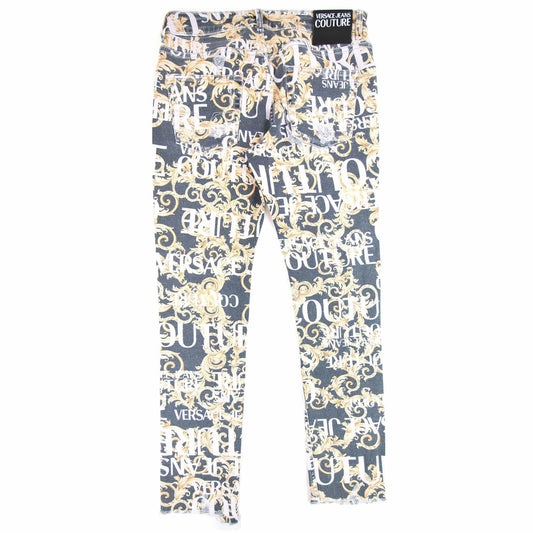 Versace Jeans Couture Logo Baroque Print Skinny Fit Jeans Black