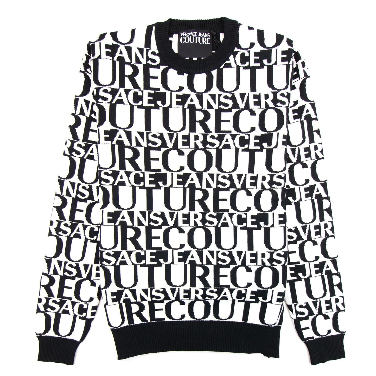 Versace Jeans Couture All Over Print Crew Neck Letter Jumper White/black