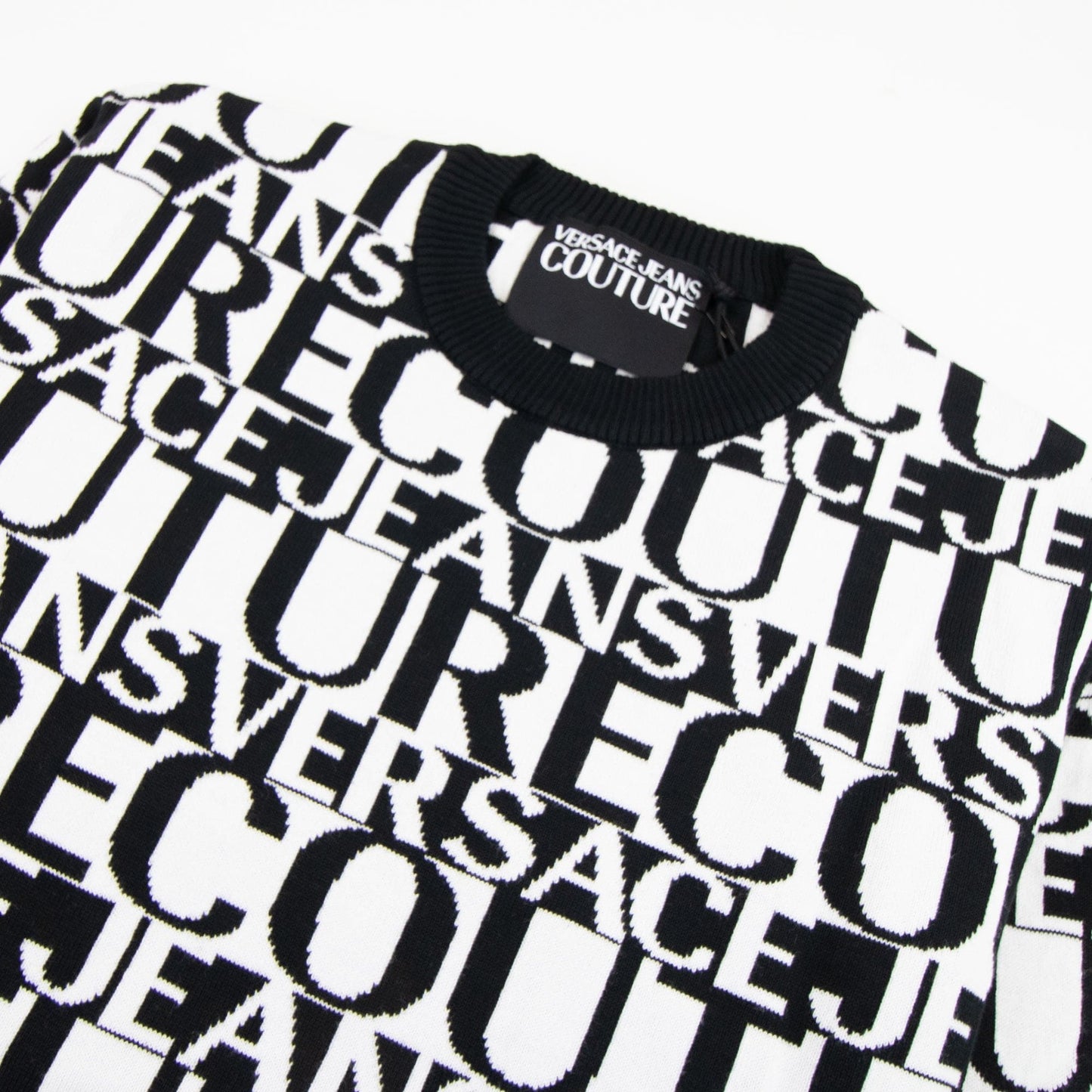 Versace Jeans Couture All Over Print Crew Neck Letter Jumper White/black