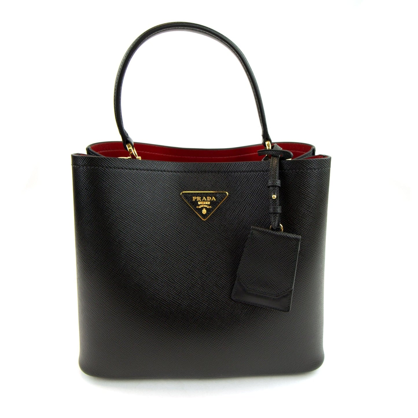 Prada Panier Saffiano Leather Bag Nero/fuoco