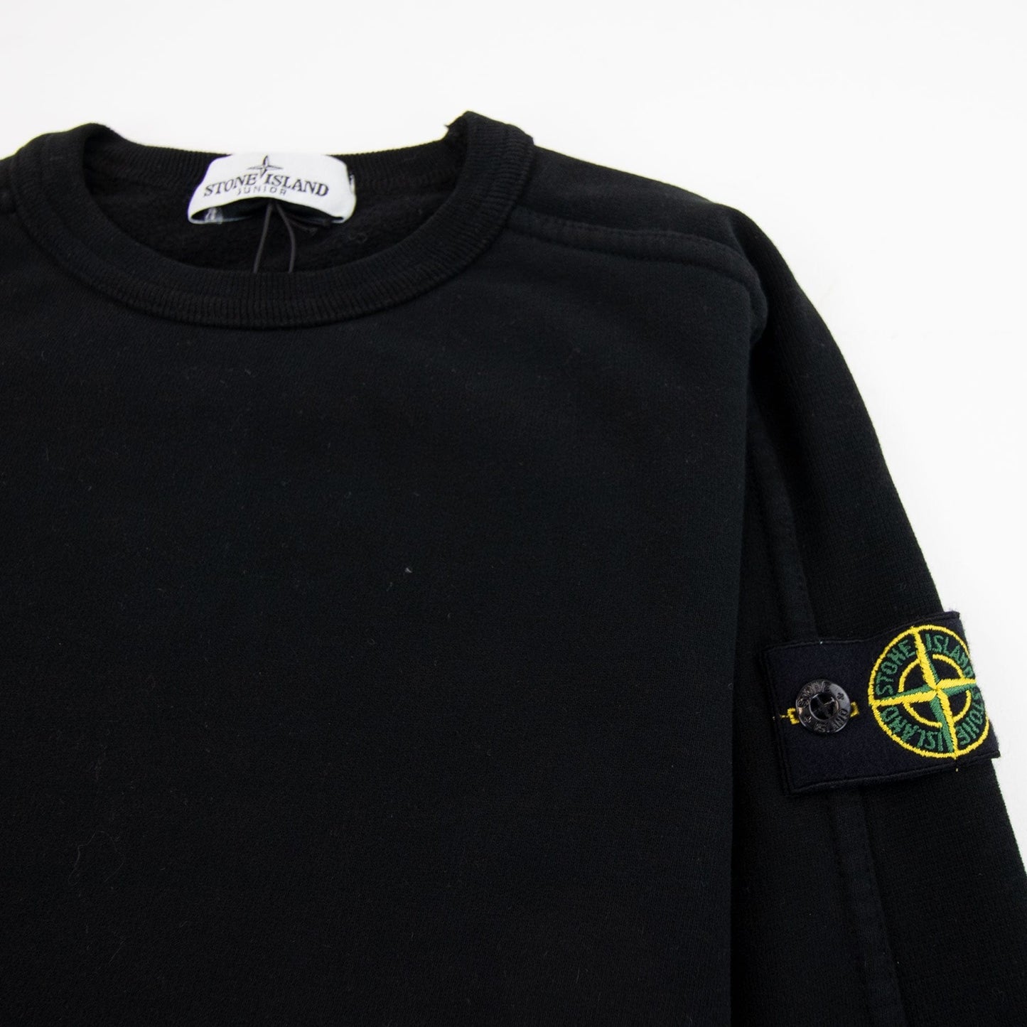 Stone Island Junior Patch Logo Crew Neck Sweatshirt Black V0029