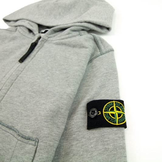 Stone Island Junior Patch Logo Zip Up Hoodie Light Grey V1064