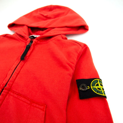 Stone Island Junior Patch Logo Zip Up Hoodie Red V0010