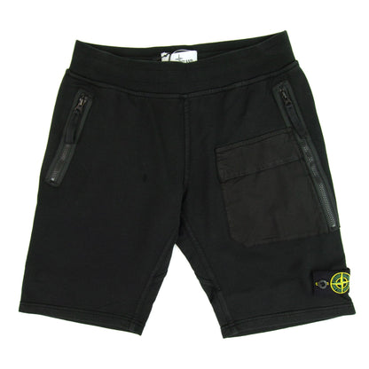 Stone Island Junior Logo Asymmetric Zips Shorts Black VOO29