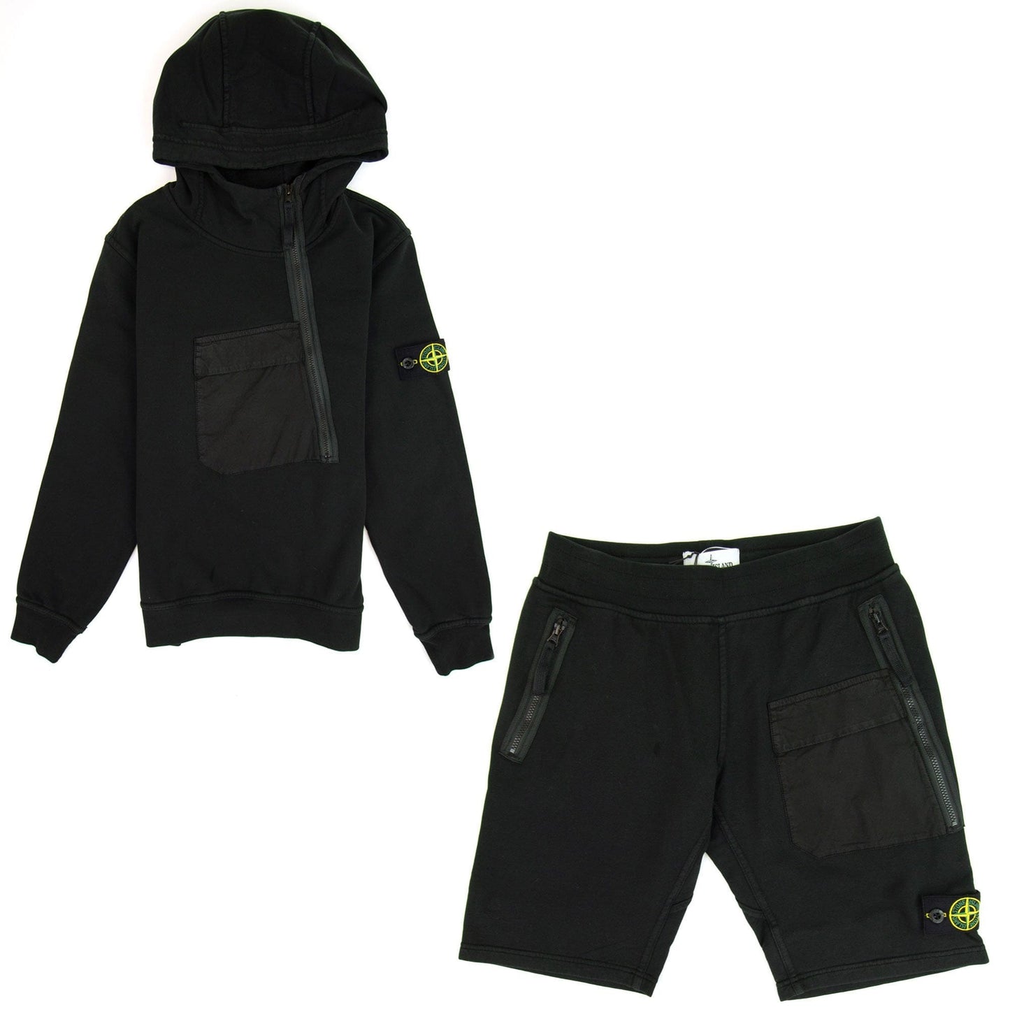 Stone Island Junior Logo Asymmetric Zips Shorts Black VOO29