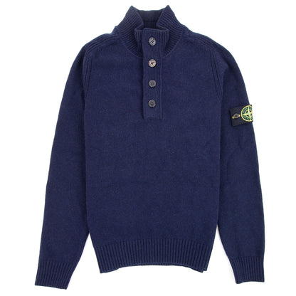 Stone Island Zip And Button Pop Over Sweater Navy V0020
