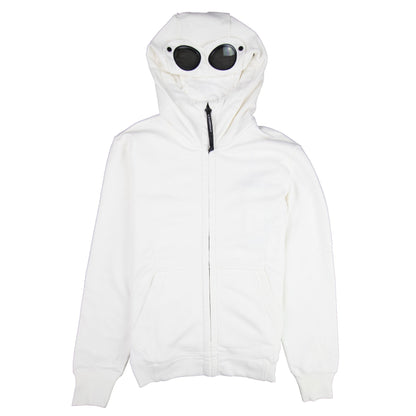 CP Company Diagonal Raised Fleece Goggle Full Zip Hoodie Off White 103