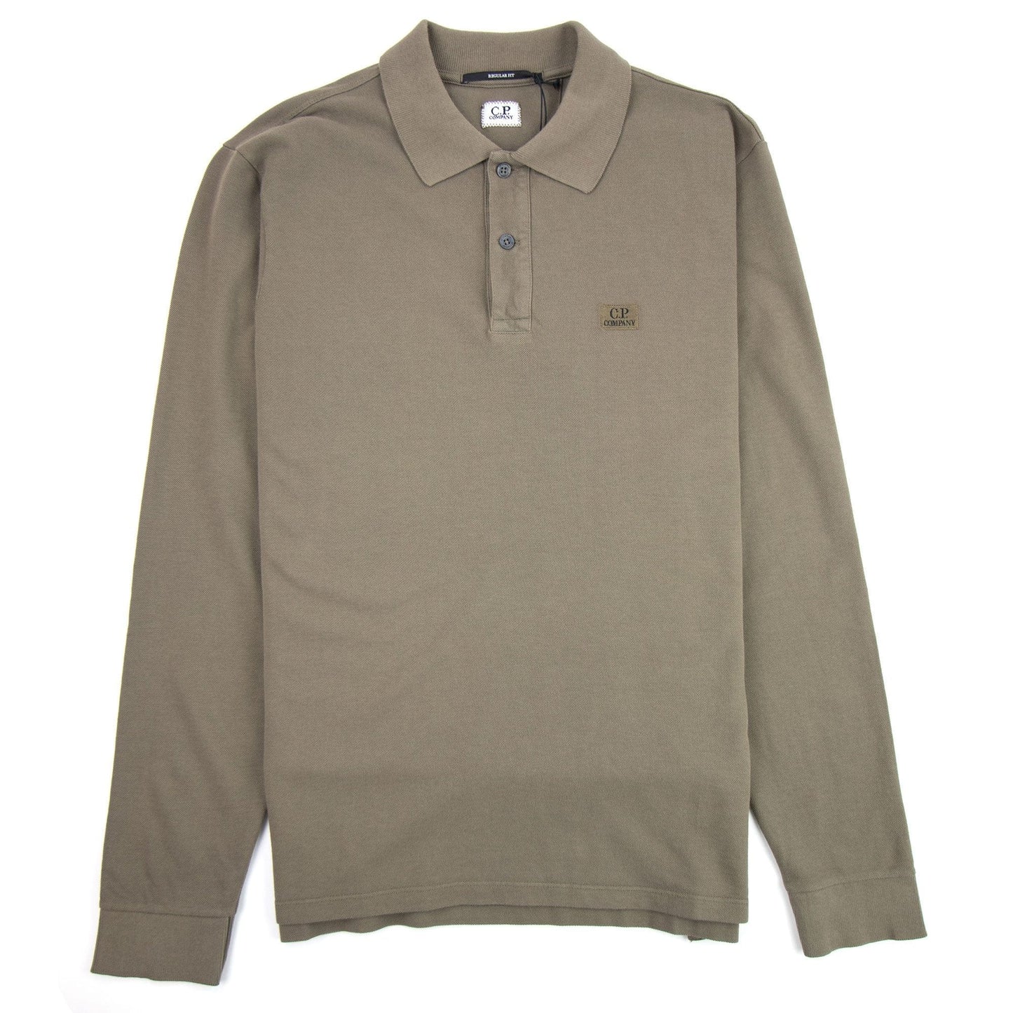 CP Company Piquet Long Sleeve Polo Shirt Regular Fit Dusty Olive 661
