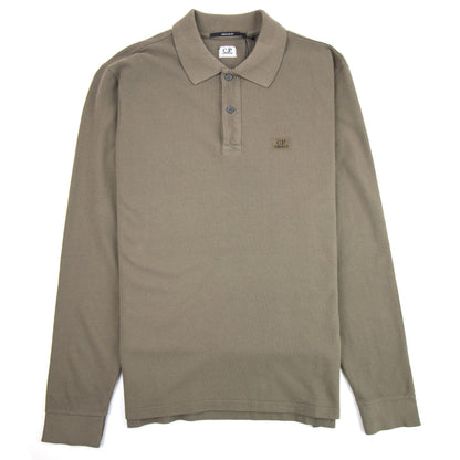 CP Company Piquet Long Sleeve Polo Shirt Regular Fit Dusty Olive 661