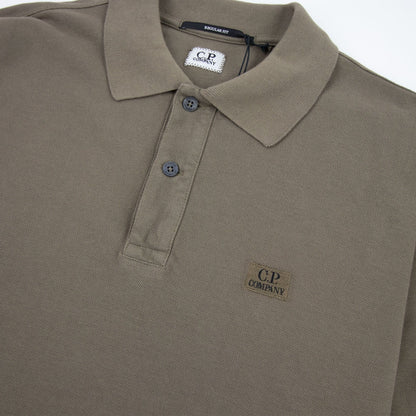 CP Company Piquet Long Sleeve Polo Shirt Regular Fit Dusty Olive 661